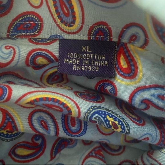 Alan Flusser Mens Shirt XL Multicolor Paisley Printed Long Sleeved Button Down - Picture 3 of 4